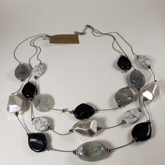 Elegant Multi-Strand Silver-tone Necklace with Black, Gray, and Silver Beads - Picture 9 of 11